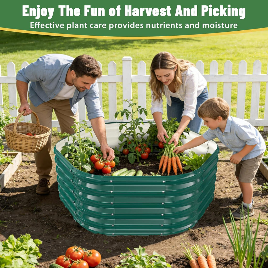 48" Diagonal,17" Tall Steel Hexagon Raised Garden Bed/ Planter Box Green | 4FT X 1.5FT,Butterfly Nut and Tool