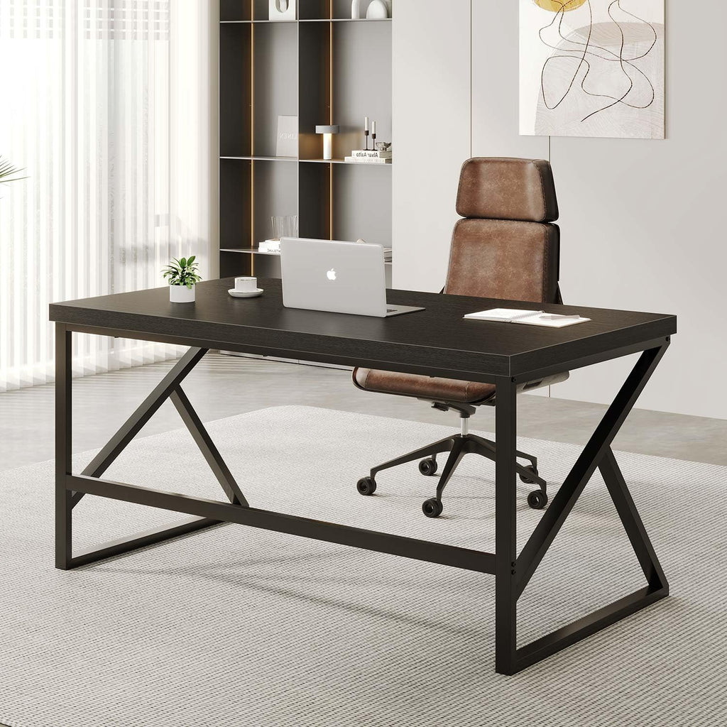 Black Desk, Modern Industrial Home Office Computer Desk 55 Inch