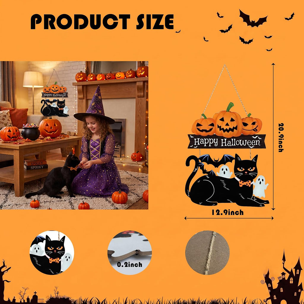 Halloween Decoration: Ghost Wood Door Sign, Spooky Wreath for Wall Decor
