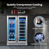 Wine & Beverage Refrigerator, 24 Inch 60 Cans and 20 Bottles Dual Zone Wine Cool
