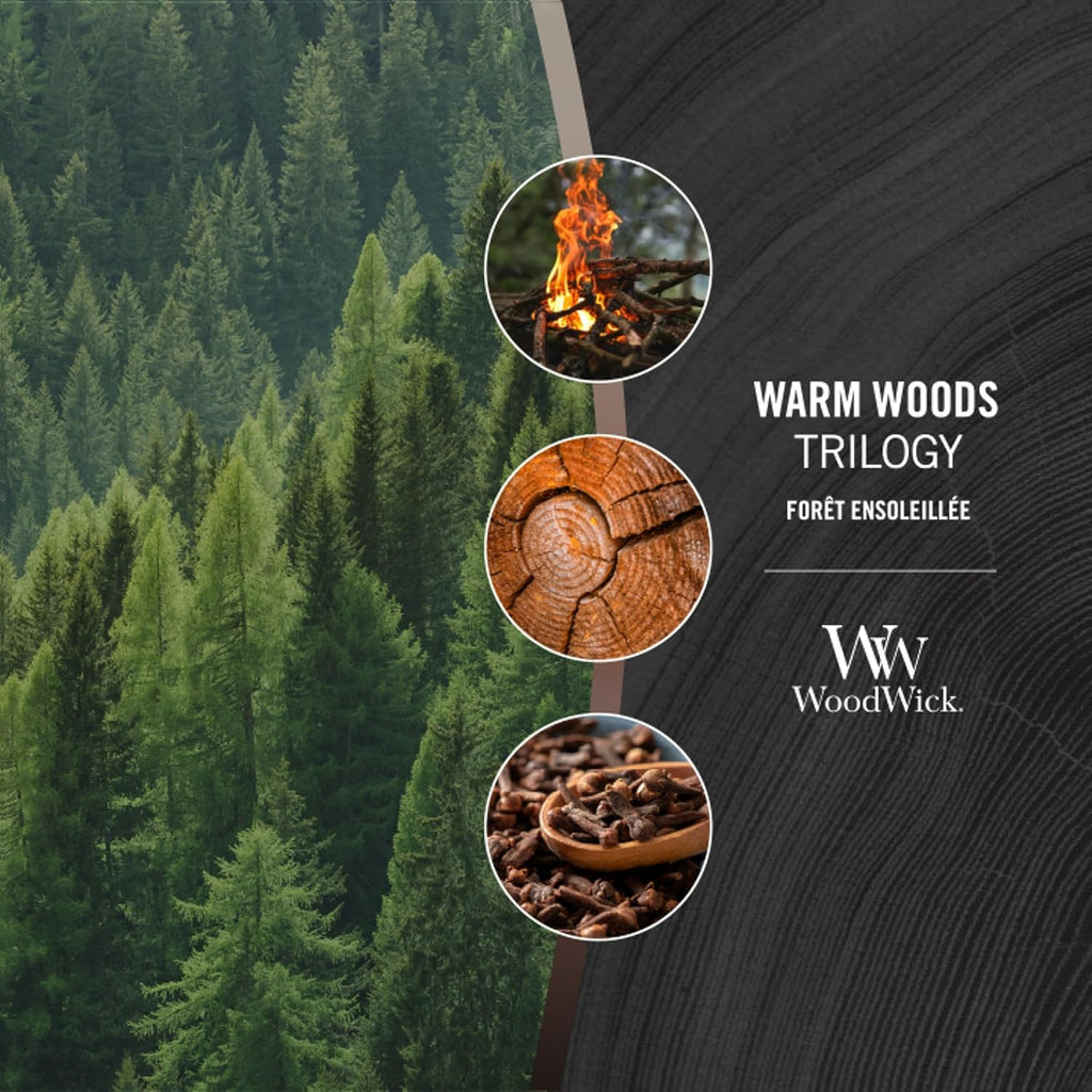 Medium Hourglass Scented Trilogy Candle | Warm Woods | with Crackling Wick | Up to 60 Hours Burn Time