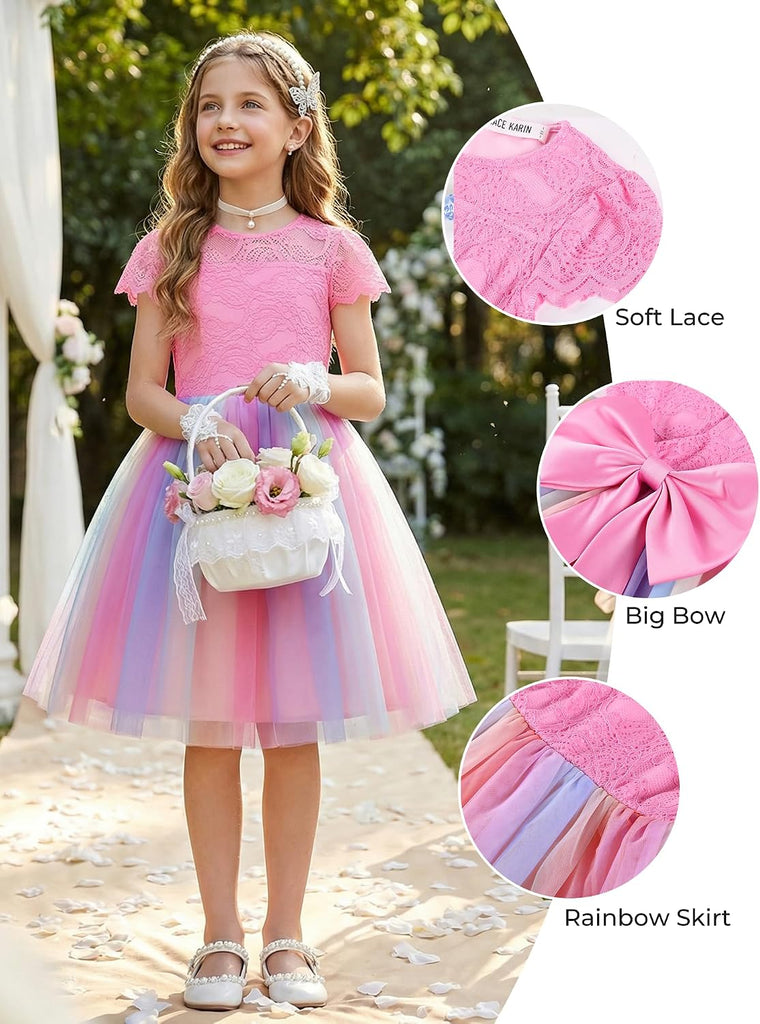 Flower Girl Dress Big Bow Kids Lace Tulle Princess Wedding Gown