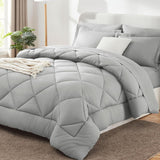 Full Comforter Sets Light Grey - 7 Pieces Bed in a Bag Full, Luxury Soft Bed Set for All Seasons