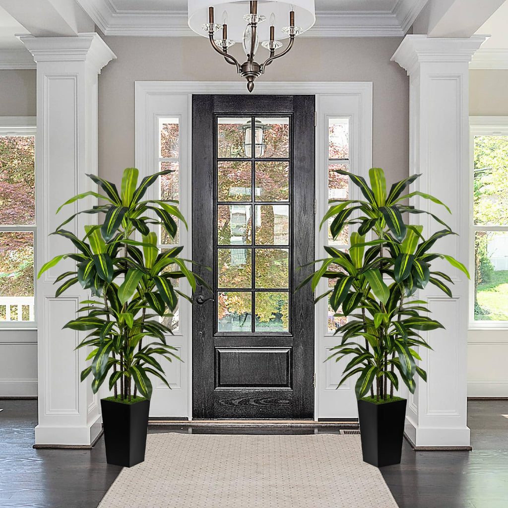 Artificial Plant 6FT Fake Dracaena Tree with Black Tall Planter