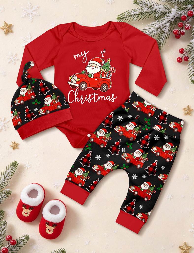 My First Christmas Baby Boy Outfit Santa Truck Infant Outfit