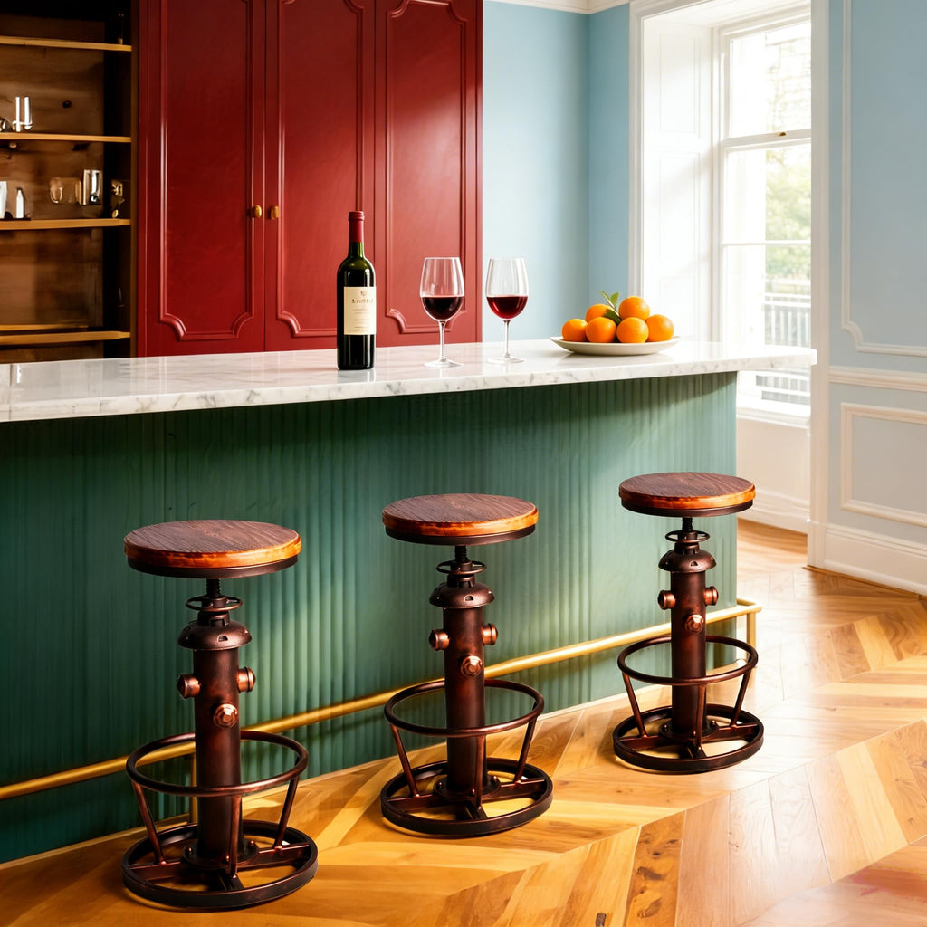American Antique Steampunk Deco Vintage Industrial Bar Stool Retro Stylish Fire Hydrant Design Adjustable Swivel Cafe