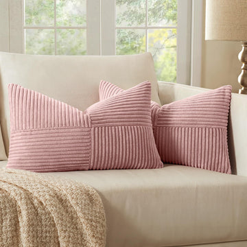 Pink Decorative Lumbar Throw Pillow Covers 12x20 Inch 2 Pack