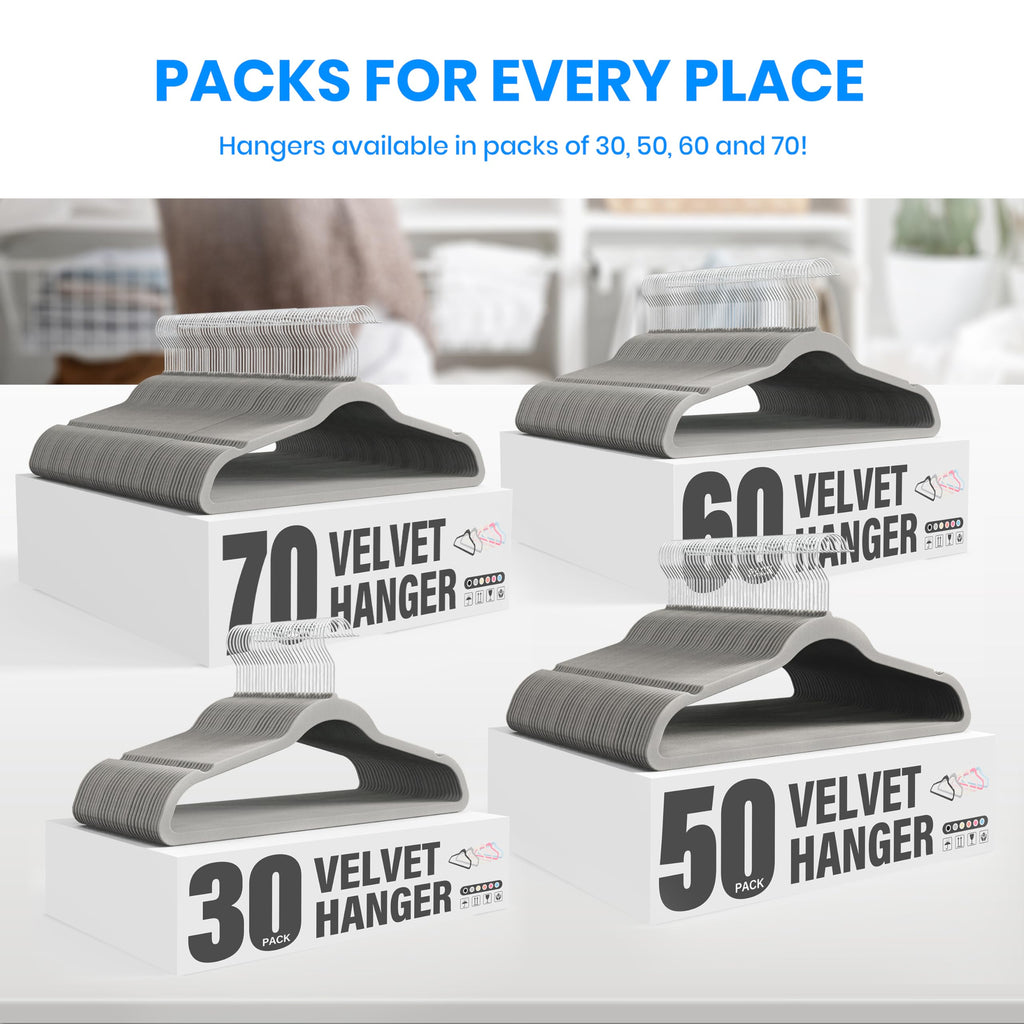 Velvet Hangers 50 Pack, Non-Slip Clothes Hangers with Shoulder Notches, 360° Swivel Hooks, Heavy Duty Coat Suit