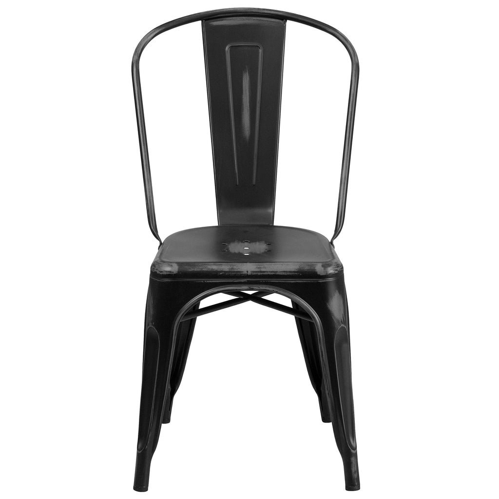 Distressed Black Metal Indoor/Outdoor Stackable Chair