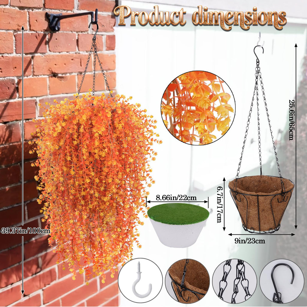 2 Set Fall Artificial Flower Hanging Baskets for Outdoors, UV Resistant