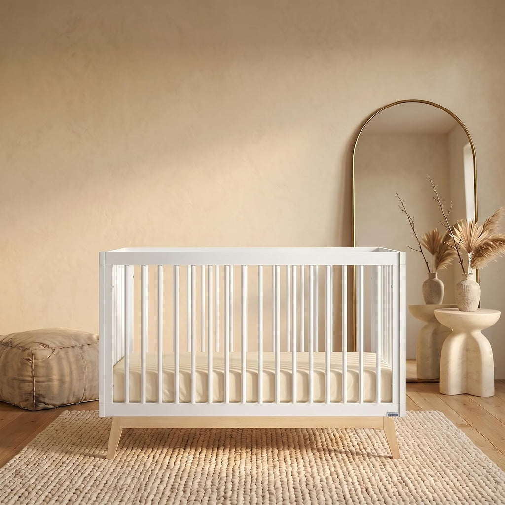 Baby Soho 3-in-1 Convertible Wood Crib, Made in Italy, White/Natural | Crib to Toddler Bed, GREENGUARD Gold