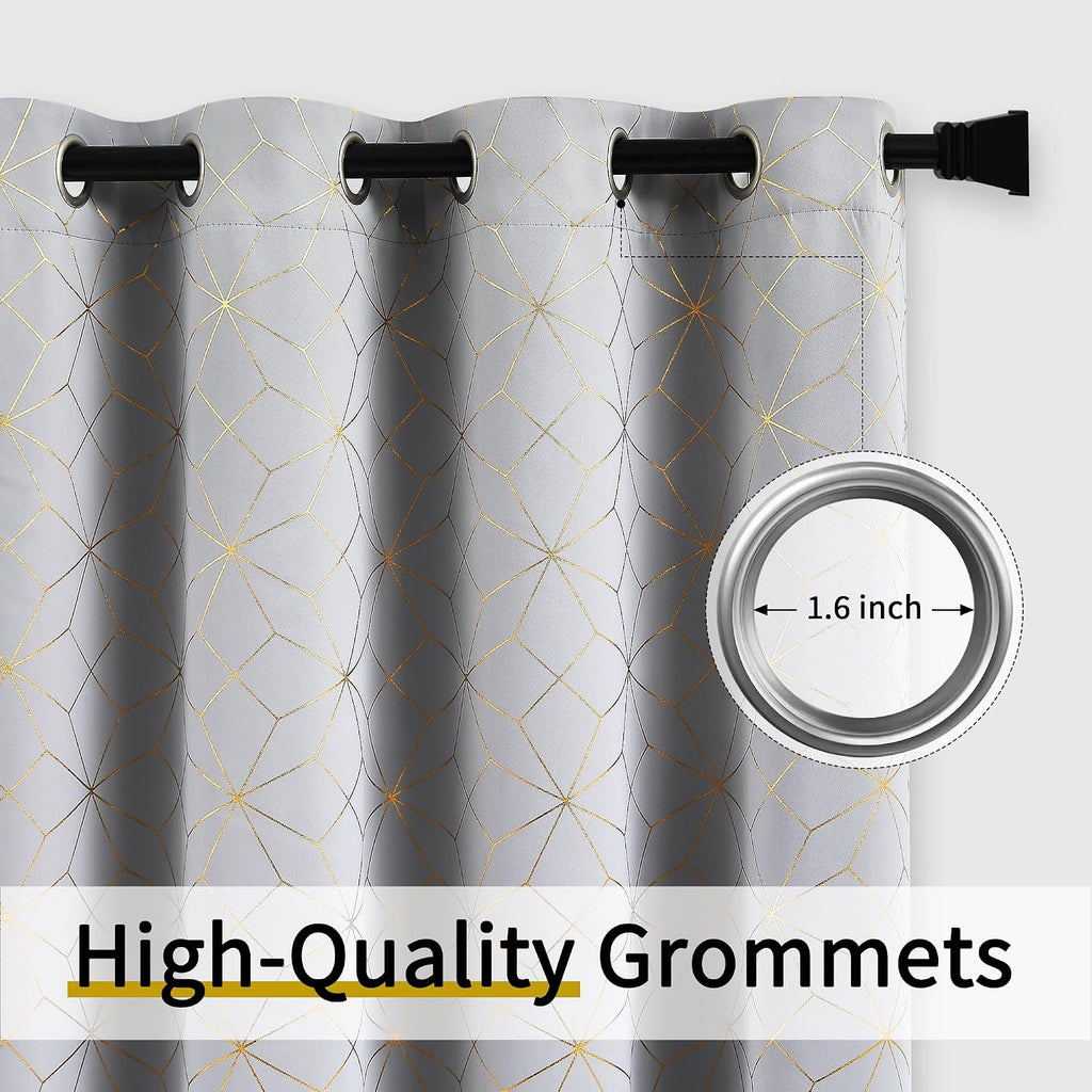 100% Blackout Curtains 84 Inches Long for Bedroom Living Room Moroccan Gold Patterned Drapes Thermal Insulated
