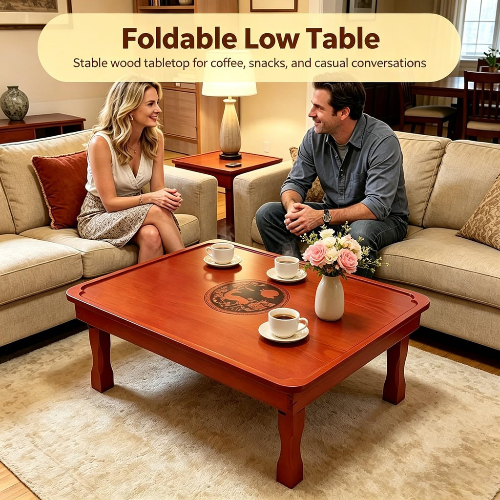 Folding Coffee Table Japanese Floor Wood Low Dining Table Red Brown