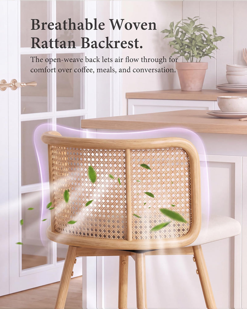 26" Rattan Bar Stools Set of 2, Swivel Counter Height Barstools, White
