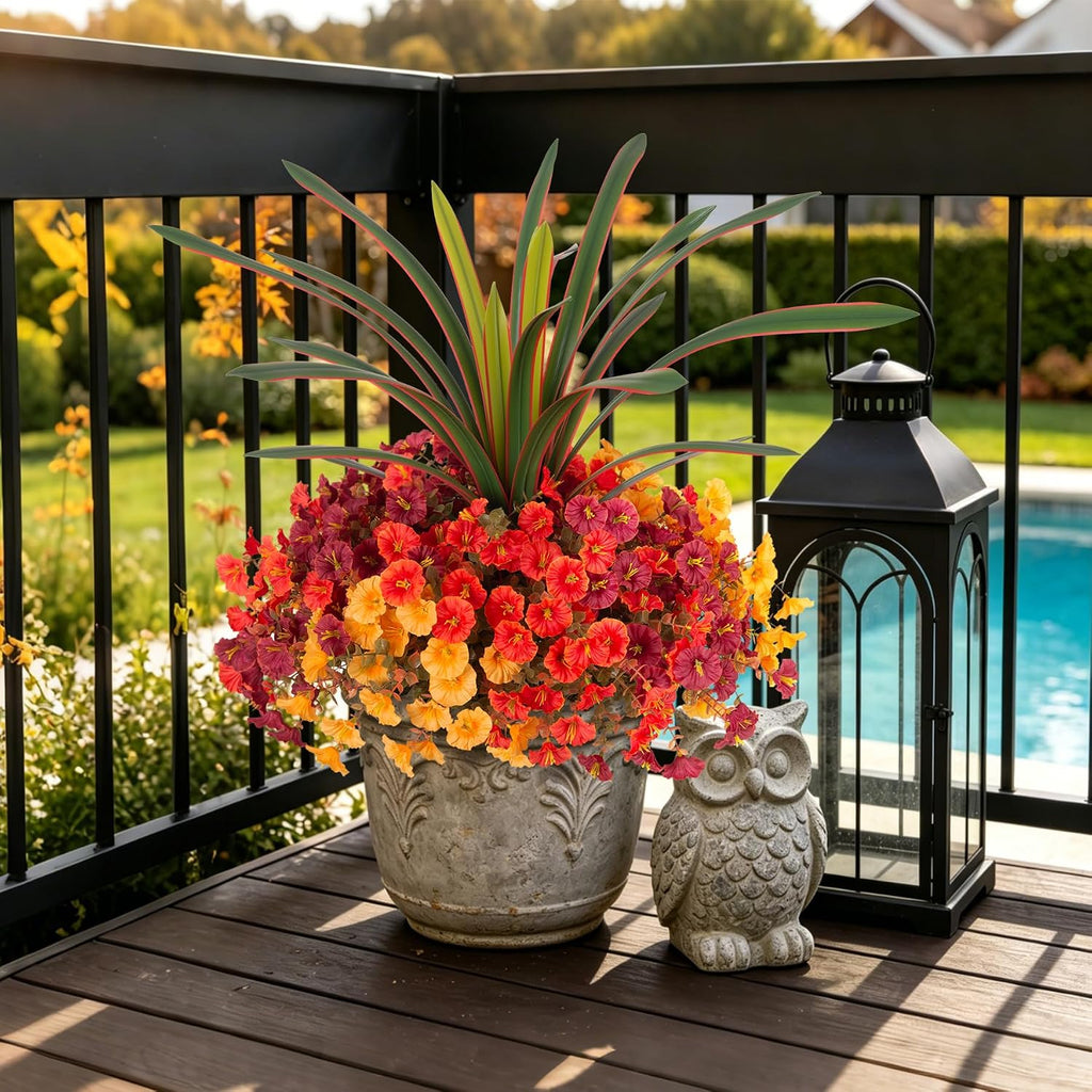 Artificial Fall Flowers UV Fake Orchid Plant Mum for Outdoors Decor - Set of 12