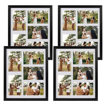 4 Pack 5 Openings 4x6 Collage Picture Frame Black, White Mat
