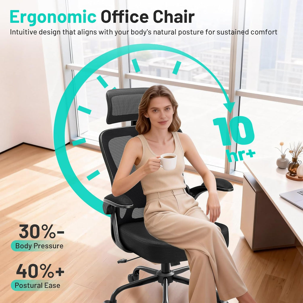 Office Chair - Ergonomic Desk Chair Breathable Mesh Chair with 2D Headrest & Adjustable Lumbar Support - Executive