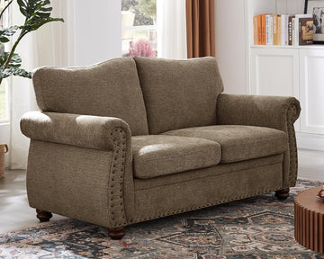 Nailhead Sofa, 66 Inch Small Chenille Couch with Rolled Arms, Brown