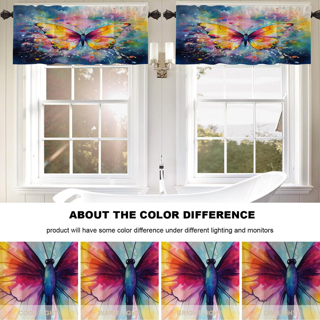 Butterfly Colors Blackout Kitchen Curtain, Colorful Butterfly in Flight Window Treatment Rod Pocket Light Filtering