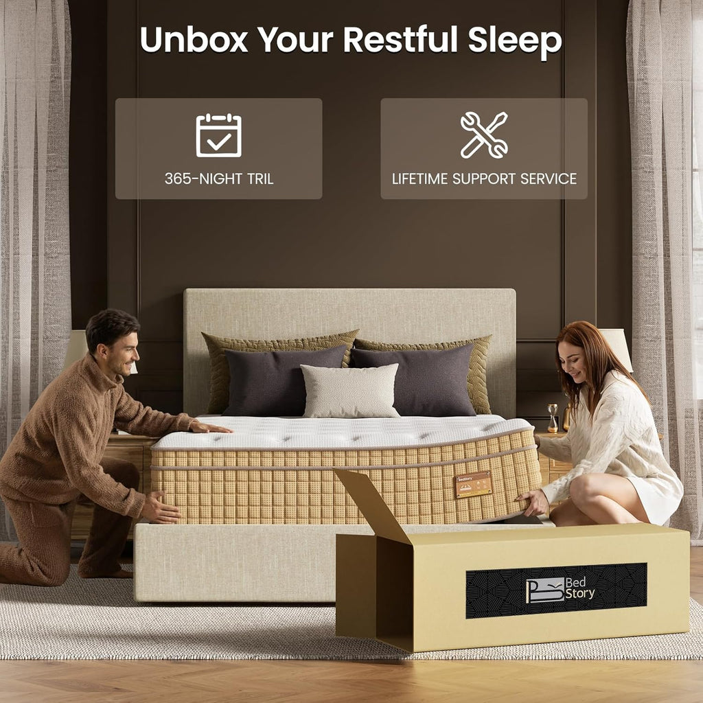 Firm Cal King Mattress 13 Inch, Deep Sleep Hybrid Mattresses in a Box, Zoned Lumbar Support for & Back Pain Relief