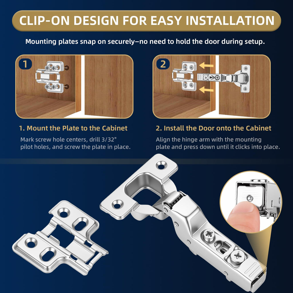 10 Pack Soft Close Inset Cabinet Door Hinges for European/Frameless Cabinet, 105 Degree Opening Angel, Stainless