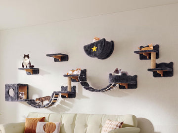 Cat Wall Furniture, 13 in 1 Moon & Bridge Cat Wall Shelves, Grey