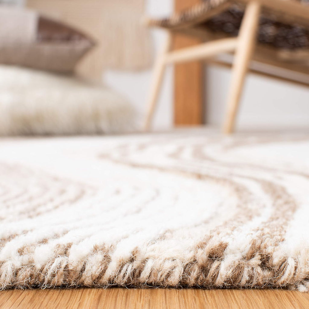 Fifth Avenue Area Rug - 9' x 12', Beige & Ivory, Handmade Mid-Century Modern Abstract New Zealand Wool