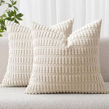 Pack of 2 Corduroy Decorative Euro Sham Throw Pillow Covers 26x26 Inch Soft Boho Striped Pillow Covers Modern