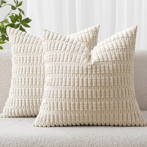 Pack of 2 Corduroy Decorative Euro Sham Throw Pillow Covers 26x26 Inch Soft Boho Striped Pillow Covers Modern