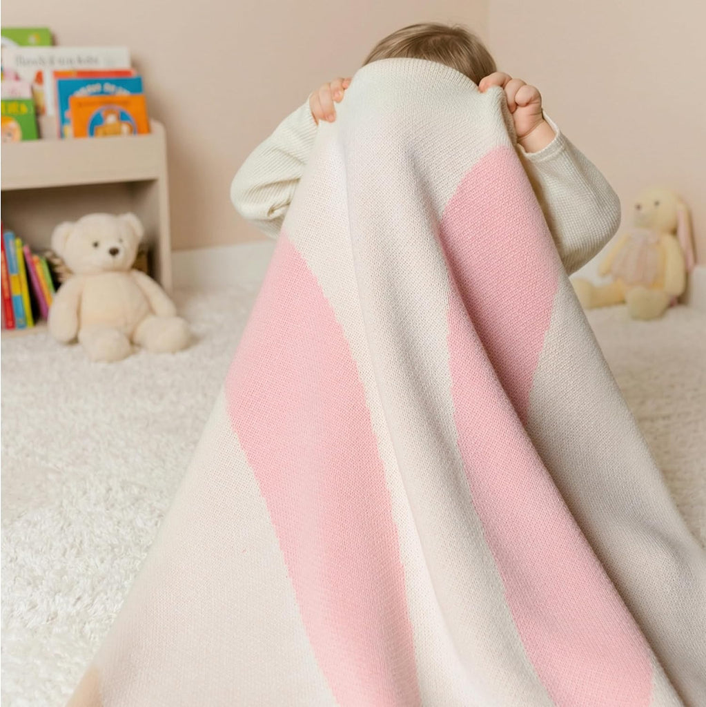 100% Organic Cotton Baby Blanket - Soft Knitted Breathable Swaddle Blanket for Crib & Stroller - Newborns, Infants &