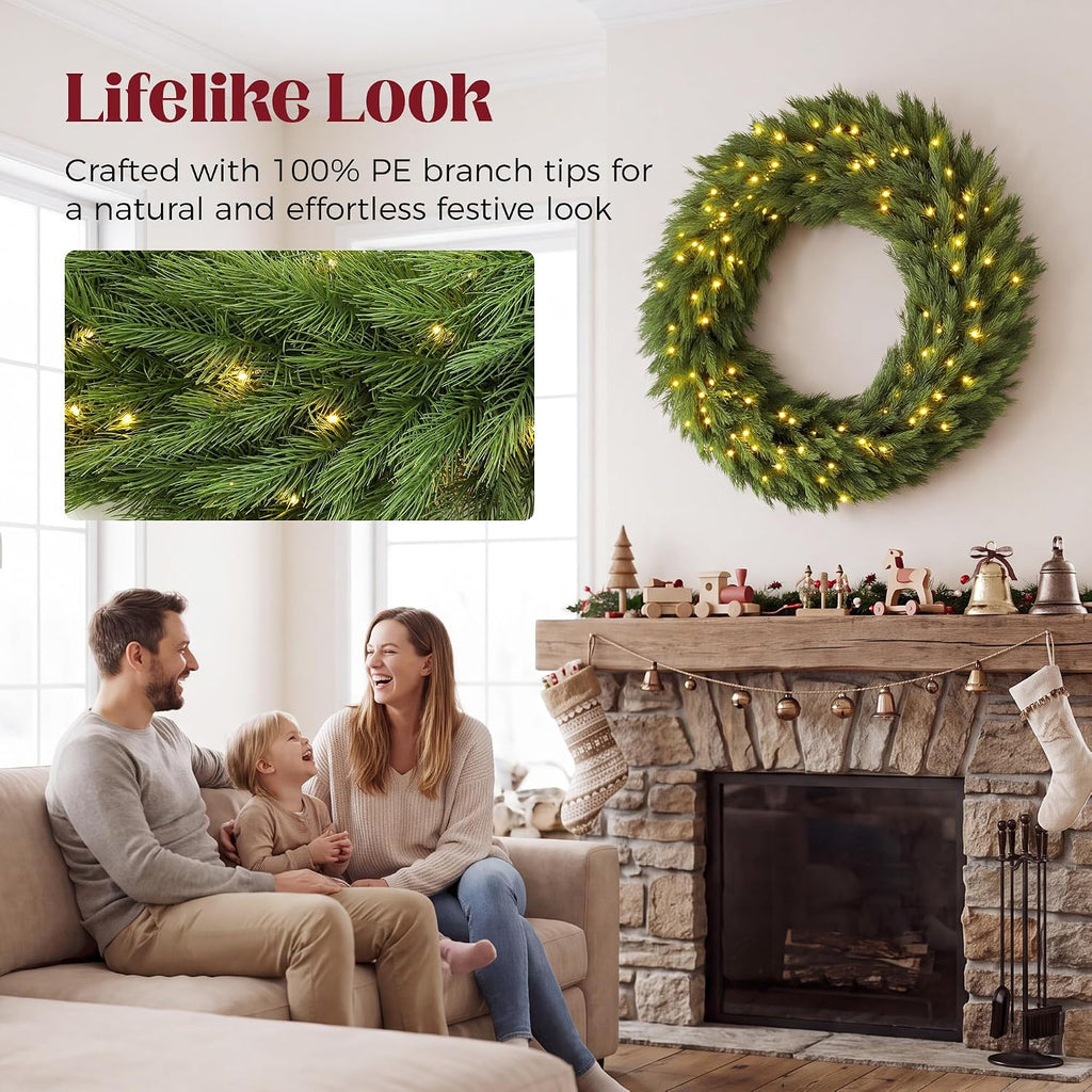 48 in Pre-Lit Norwegian Spruce Artificial Christmas Wreath, Green