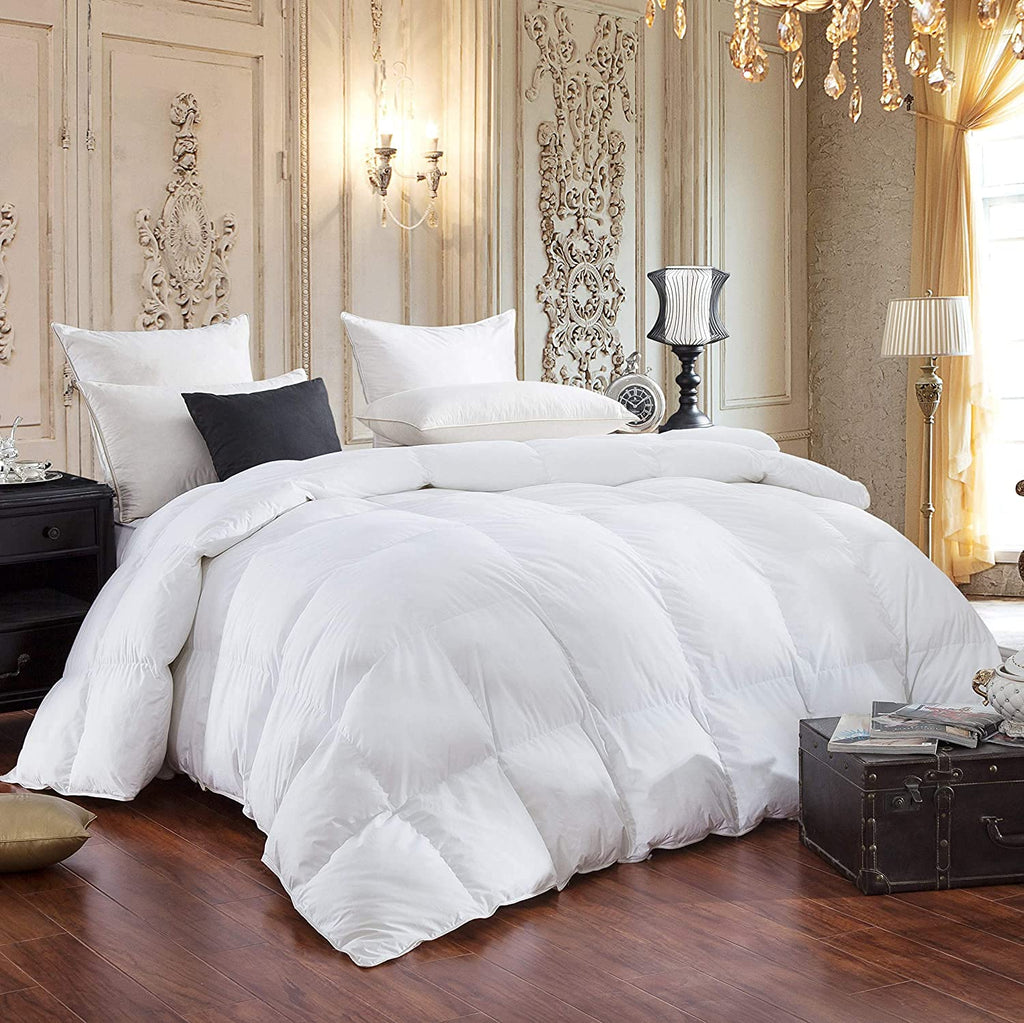 600-Thread-Count Egyptian Cotton Siberian Goose Down Comforter, 50 oz. Fill Weight, Solid White (Twin Size)