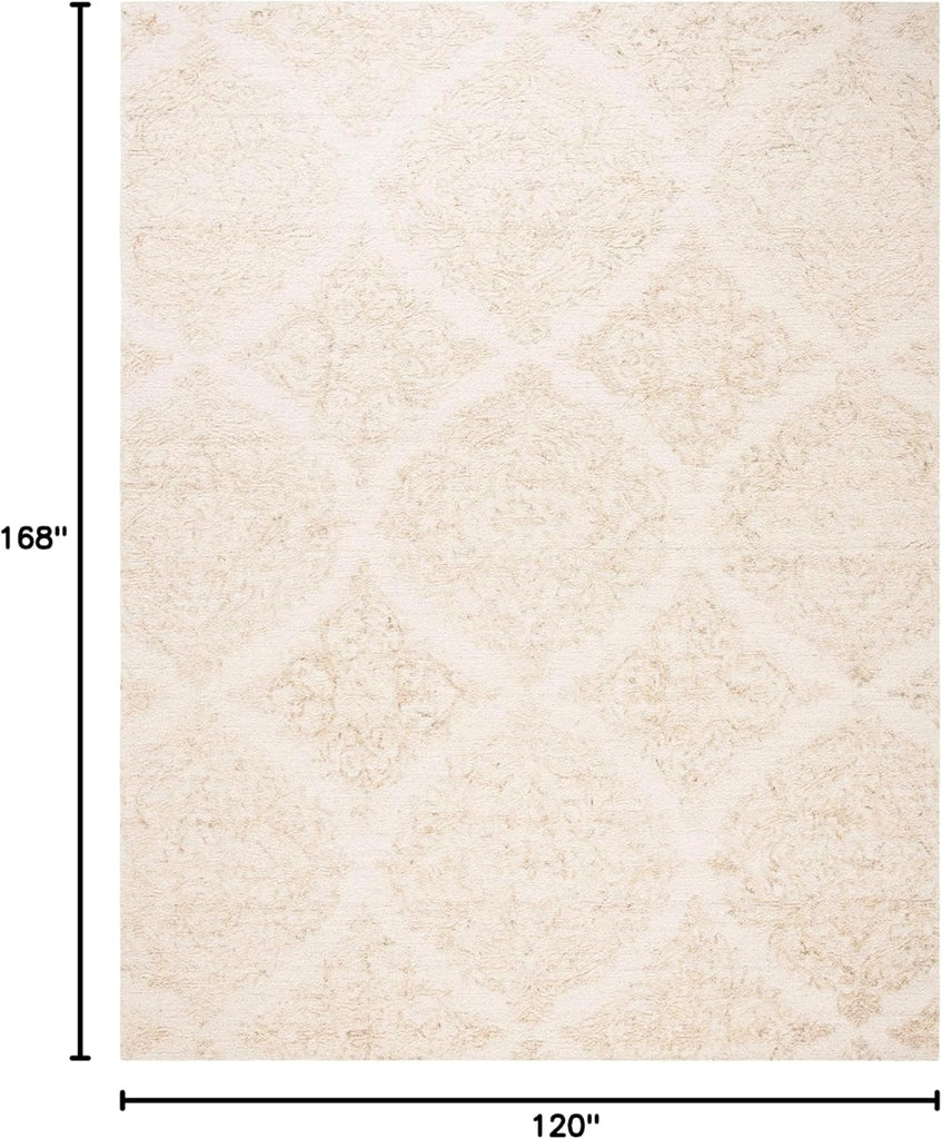 Abstract Area Rug - 10' x 14', Ivory & Beige, Handmade Wool