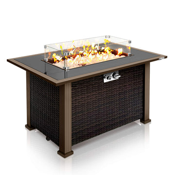 Outdoor Gas Fire Pit Table, 50, 000 BTU Propane Burner, Auto Ignition, Tempered Glass Wind Guard, Stainless Steel