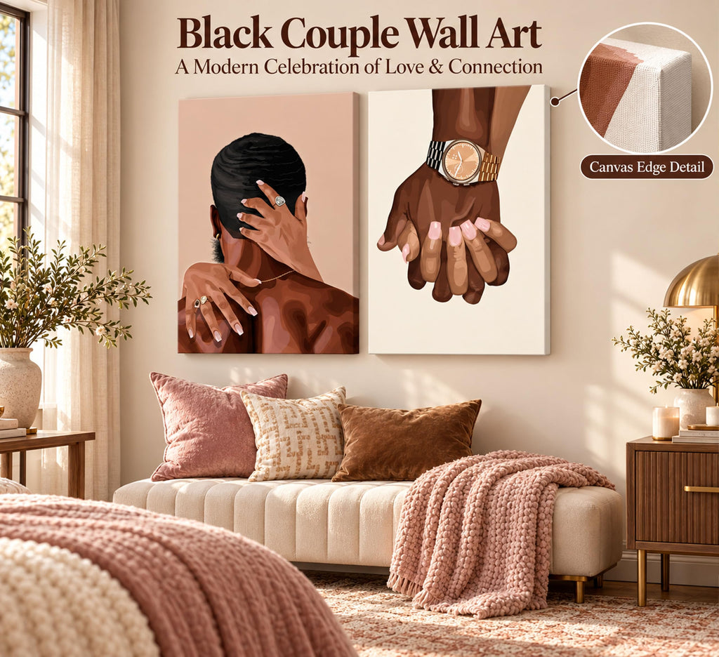 2 Pcs Afro Black Couple Canvas Wall Art 12x16in