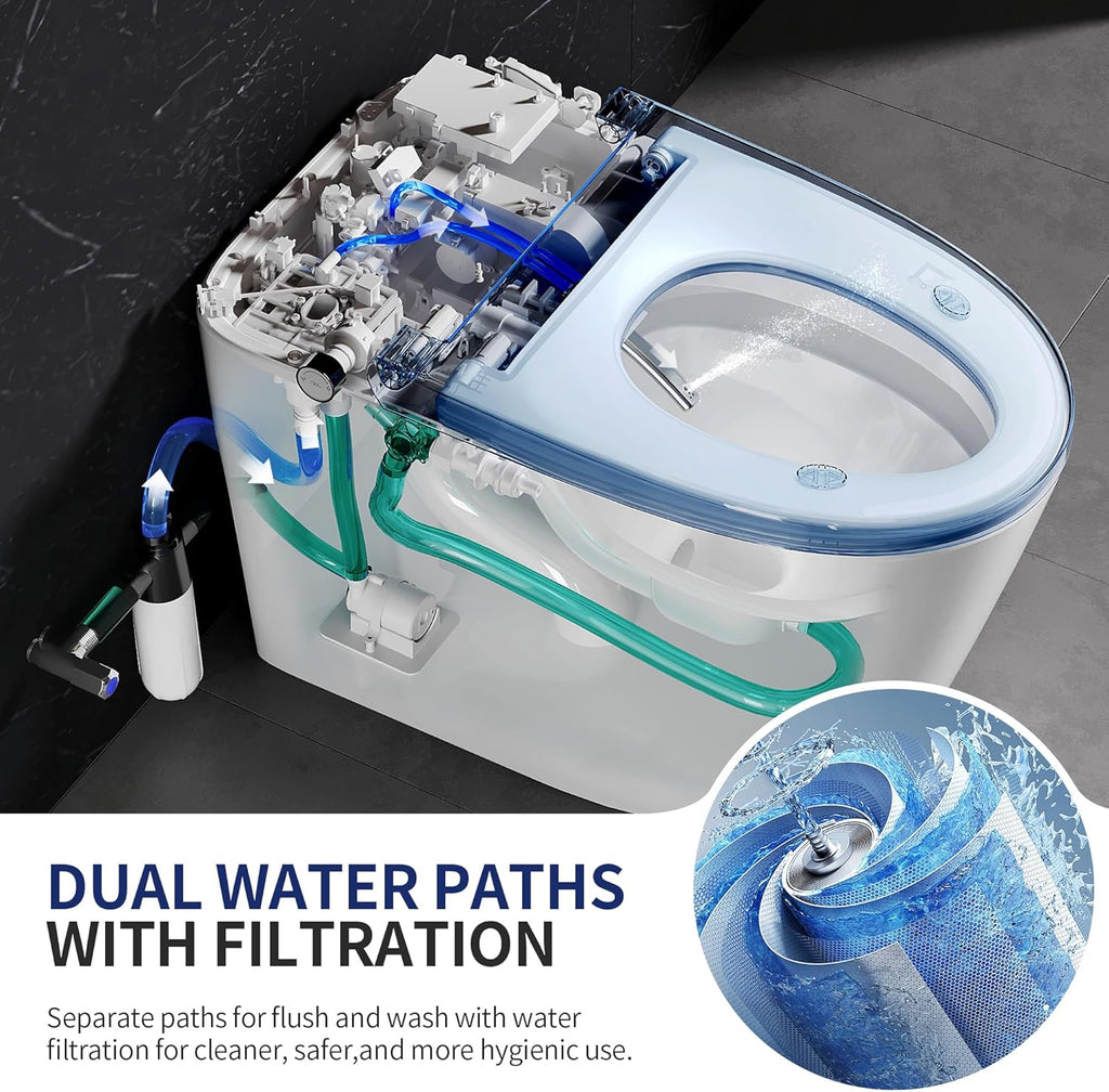 Luxury Smart Toilet with Bidet Built in Bubble Wash, Auto Open/Close Lid Water Filter Instant Heated Seat Dryer