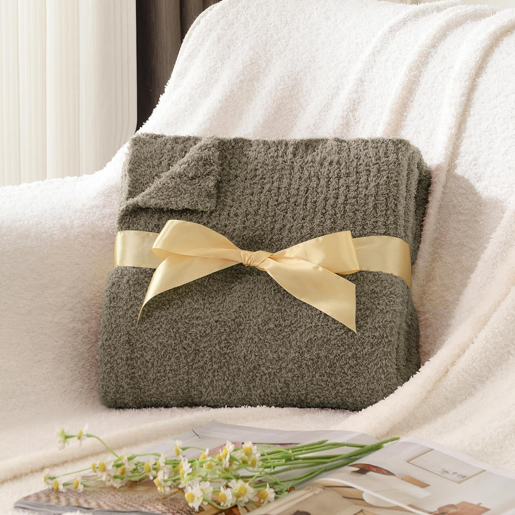 Taupe Throw Blanket for Bed, Super Soft Knit Boucle Blankets, Cozy Fleece Fuzzy Fluffy Plush Chenille Throws Blanket