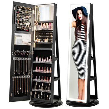 360° Swivel Jewelry Cabinet, Jewelry Armoire Organizer (Black)