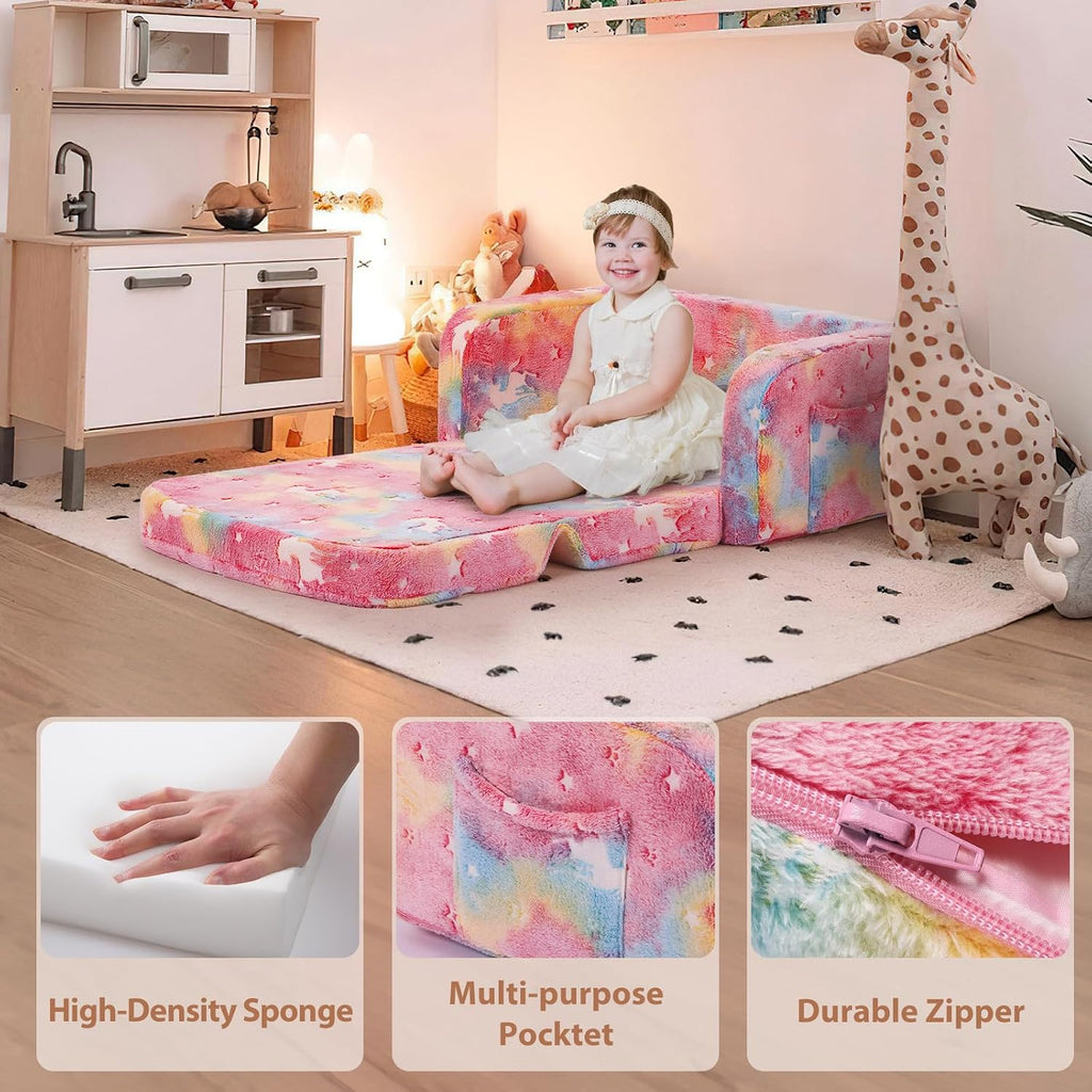 Extra Wide Kids Couch, Kids Sofa, Toddler Sofa, Glow in The Dark, in-1 Soft Toddler Couch with Blanket and Pillow