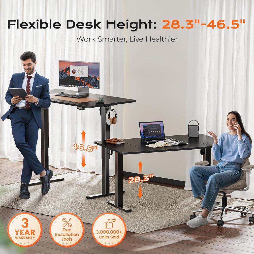 55 x 28 Large Electric Standing Desk, Height Adjustable Computer Desk, 27.6" Deep Desktop, Stand up Gaming Office