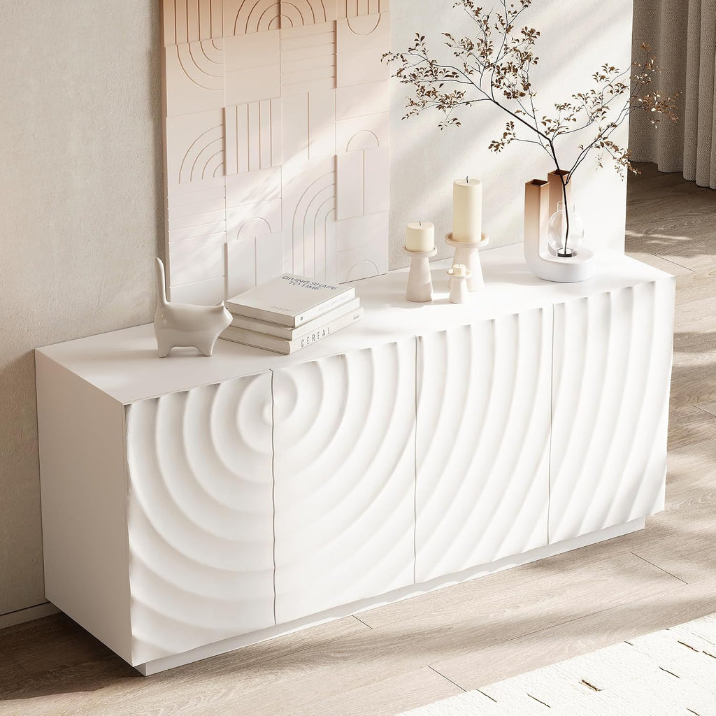 59" Modern Buffet Sideboard Cabinet, Artistic 3D Texture Storage Cabinet with 4 Doors, Freestanding Credenza Buffet