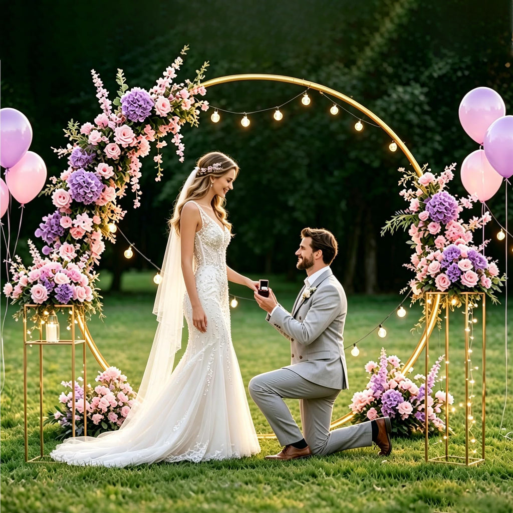 Round Golden Metal Balloon Arch Kit (6.7FT), Wedding Circle Backdrop Stand Frame for Birthday Party, Bridal Shower