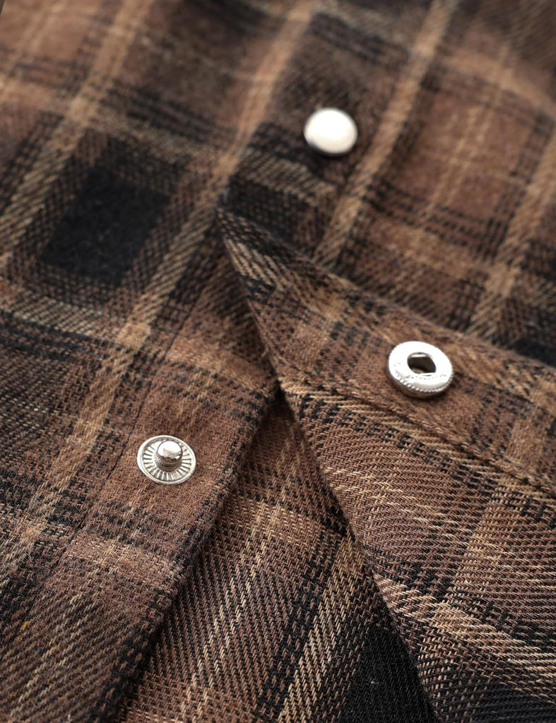 Boys Western Shirt Long Sleeve Pearl Snap Plaid Flannel Shirts