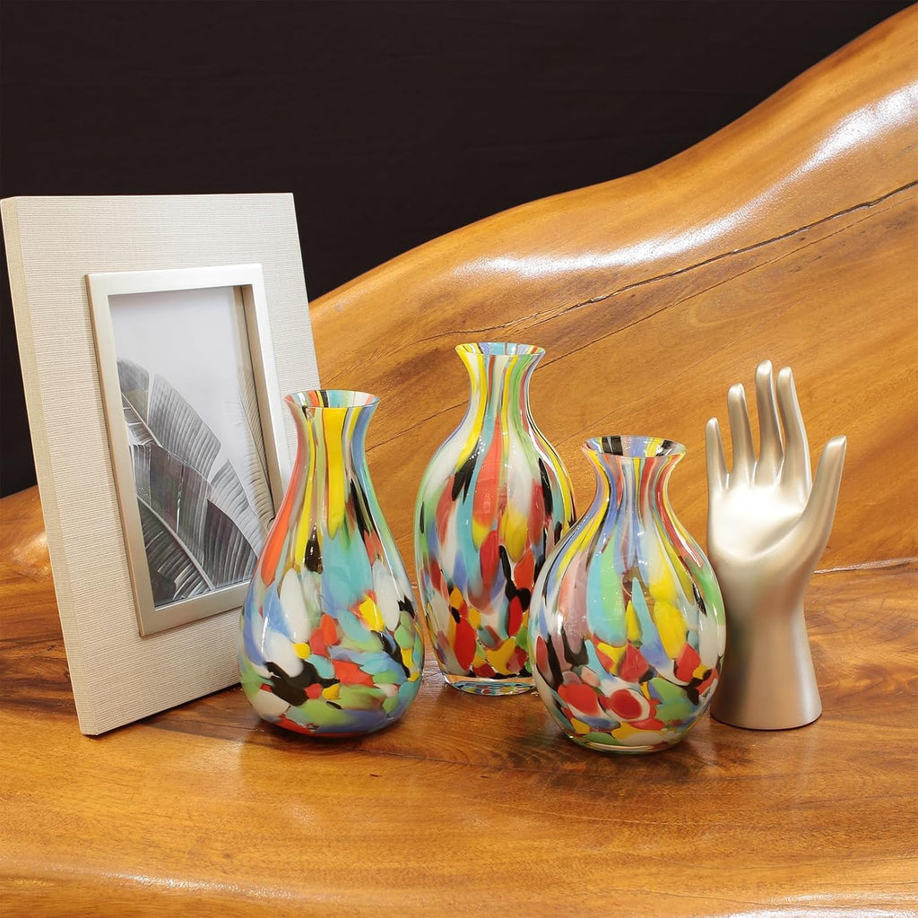 Murano Style Art Glass Vase Hand Blown Colorful Confetti Effect Home Decor