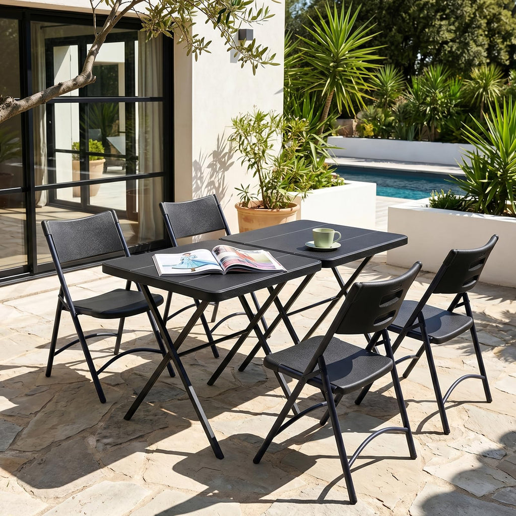 2 Pack Folding Table and 4 Pack Folding Chair, No Assembly Portable Folding Table and Chairs Set, Heavy Duty Event