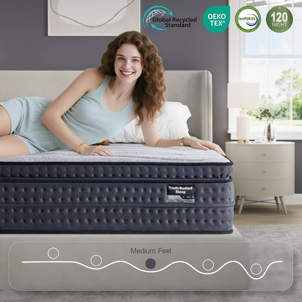 14 Inch California King Mattress, Gel Memory Foam Hybrid Mattress - Pocket Springs with Zoned Lumbar Support &