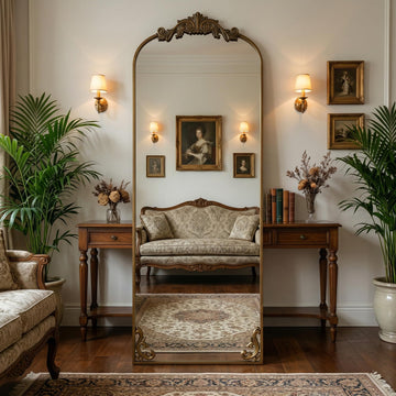 64"x21" Vintage Full Length Mirror, Arched Standing Mirror
