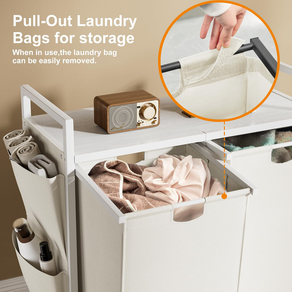 Double Laundry Hamper with Wheels, Rolling Laundry Basket Organizer