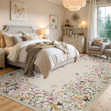 6x9 Washable Floral Area Rug, Soft Non-Slip Carpet for Living Room Bedroom Beige