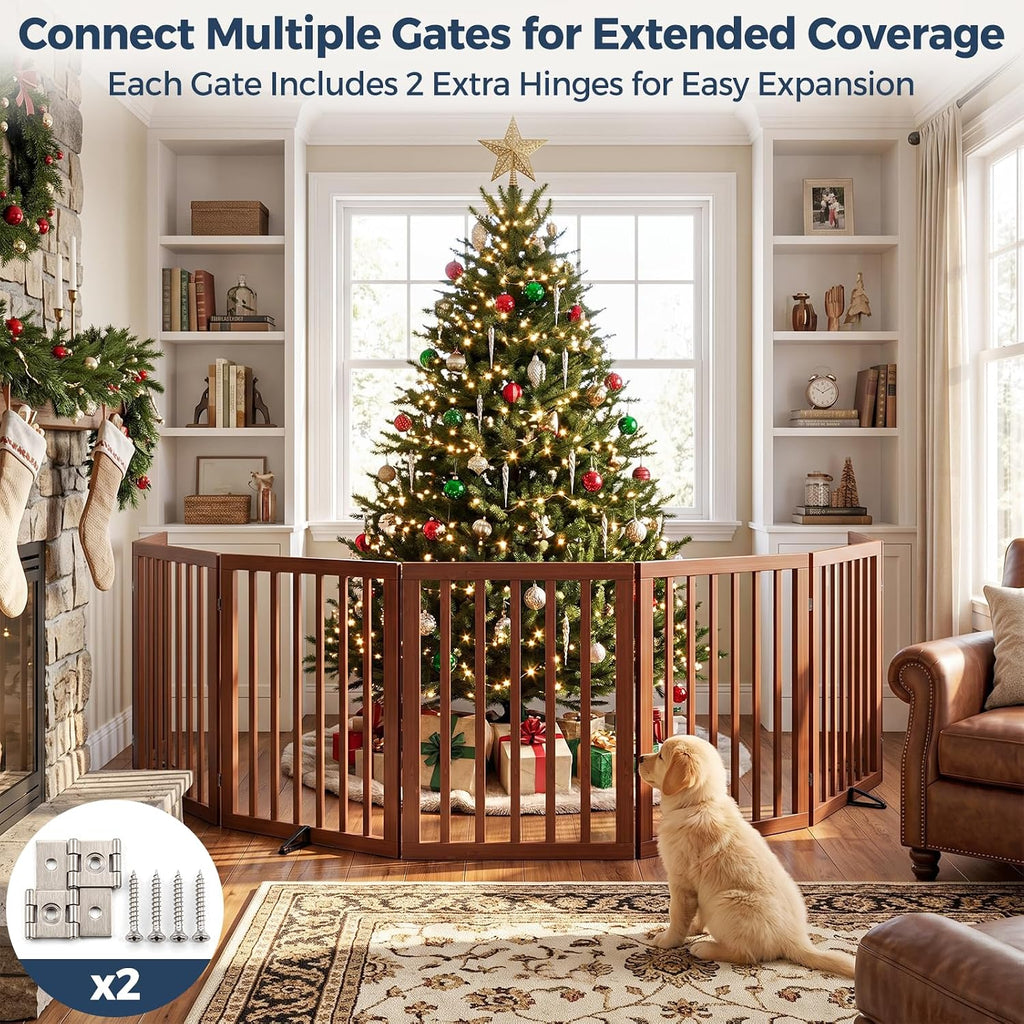 Dog Gate Indoor, Bamboo Freestanding Pet Gate, 24"H, Walnut